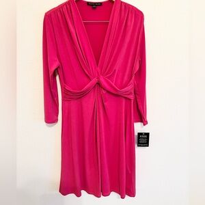 Boston Proper Ruched Waist V Neck Stretchy Sz Medium PINK dress